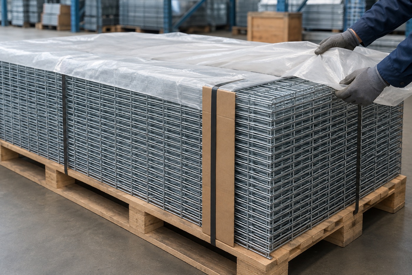 Receiving inspection of export-packed welded mesh components